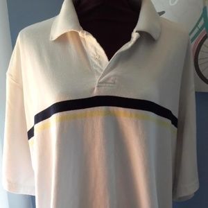 PURITAN MENS WHITE/BLUE STRIP SHORT SLEEVE POLO